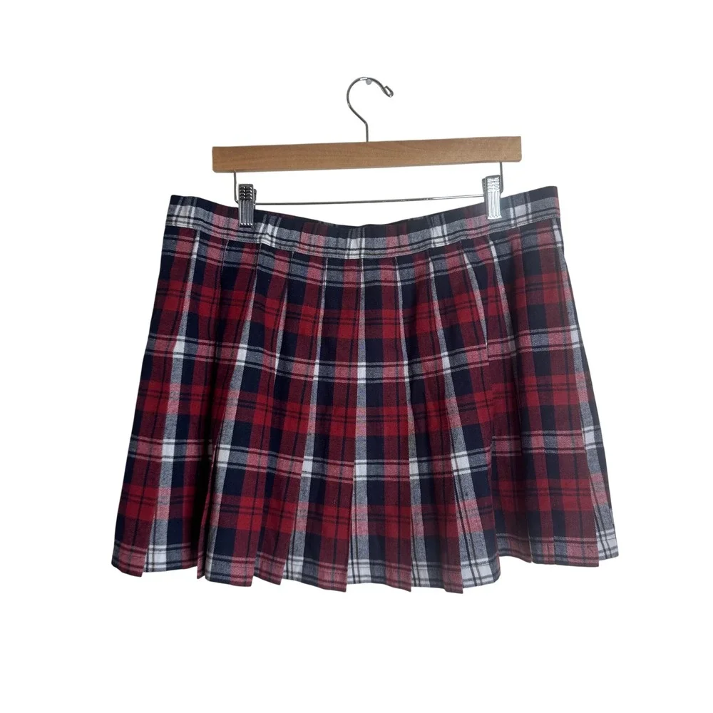 Simply Southern Women's Pleated Plaid Mini Skirt XXL Red Navy White XXL